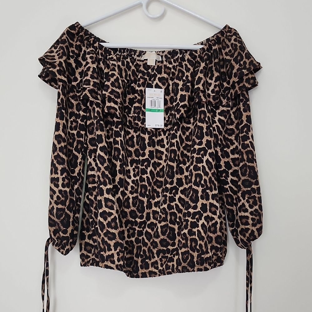 Michael Kors Dark Camel Off-Shoulder Women's Top